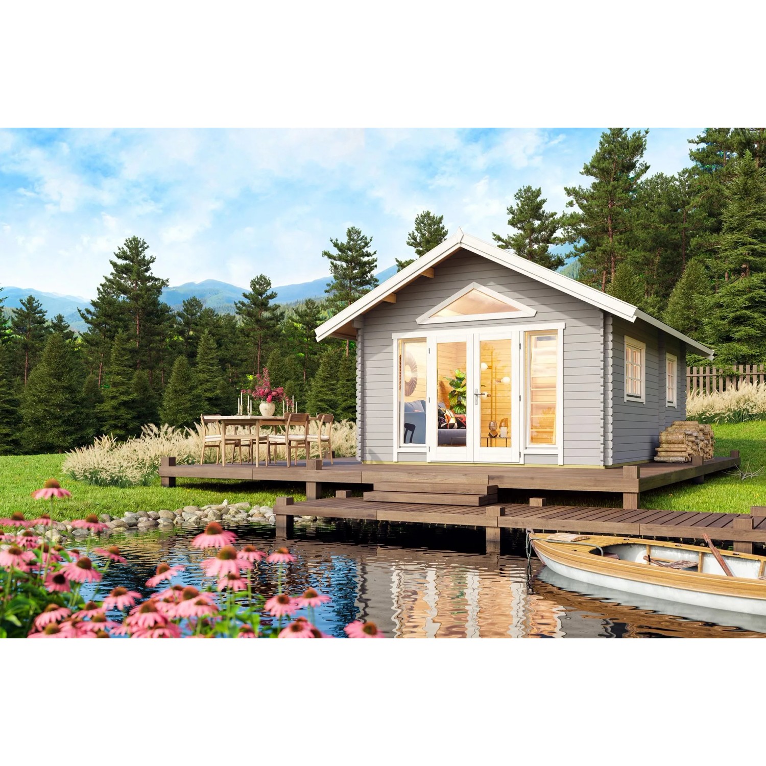 Lasita Holz-Gartenhaus Caroline 2.2 Satteldach Lasiert 390 cm x 575 cm
