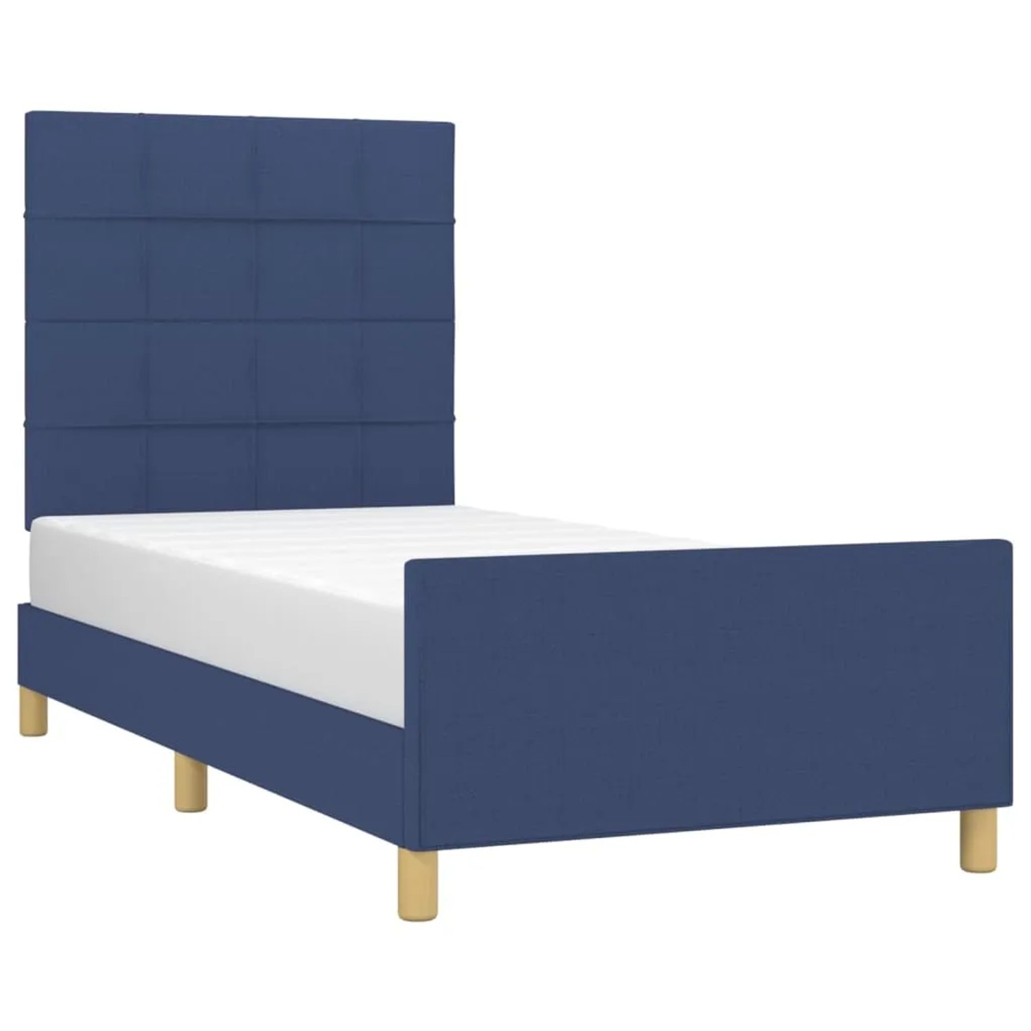 Blaues Stoff-Bettgestell 90x190 cm mit Kopfteil für erholsamen Schlaf.