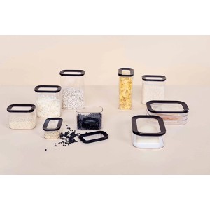 Mepal Modula 9-teiliges Vorratsdosen-Set Schwarz, verschiedene Größen und Füllungen.