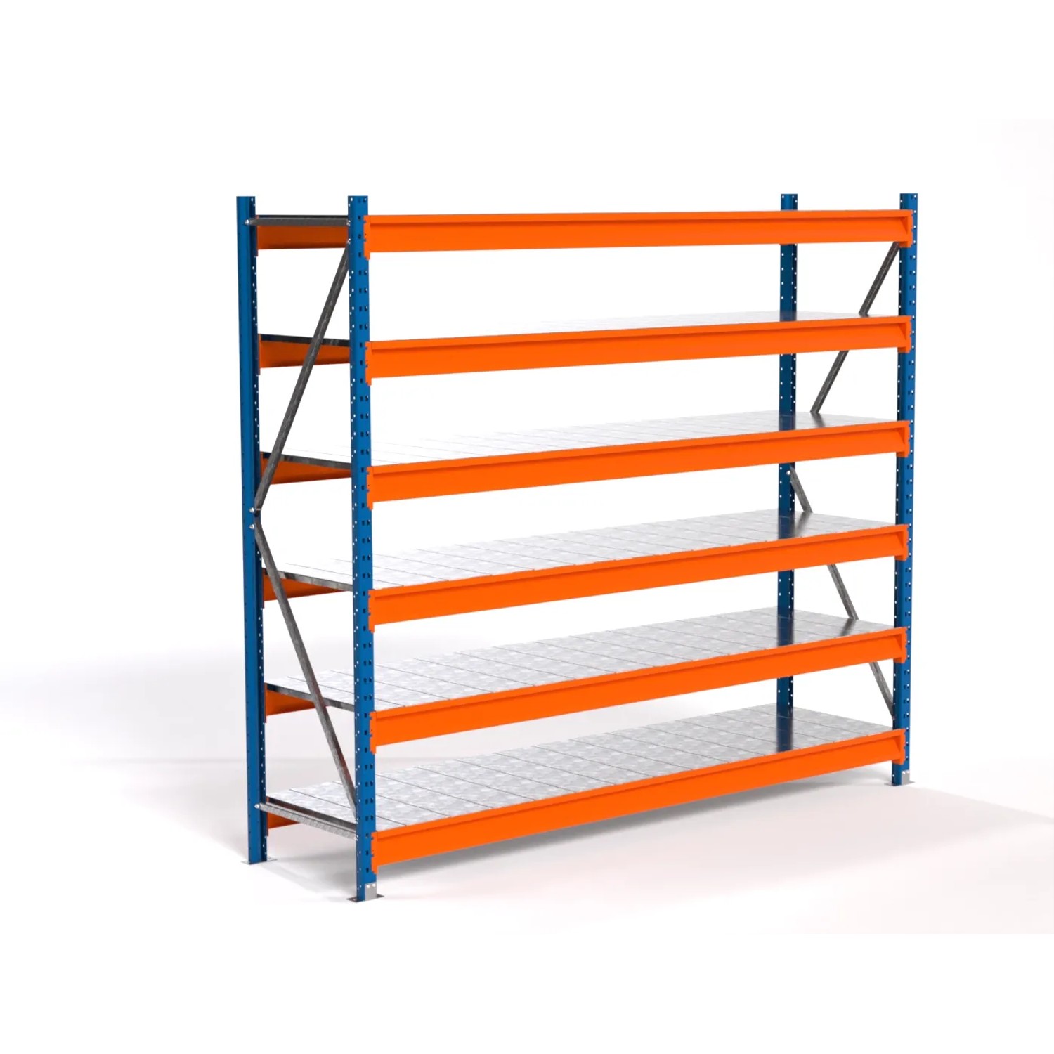 PROREGAL Industrie Weitspannregal Lagerregal MAXIMUS PRO Grundregal HxBxT 200x225x60cm 6 Stahlplatten-Fachboden Fachlast 610kg Blau/Orange