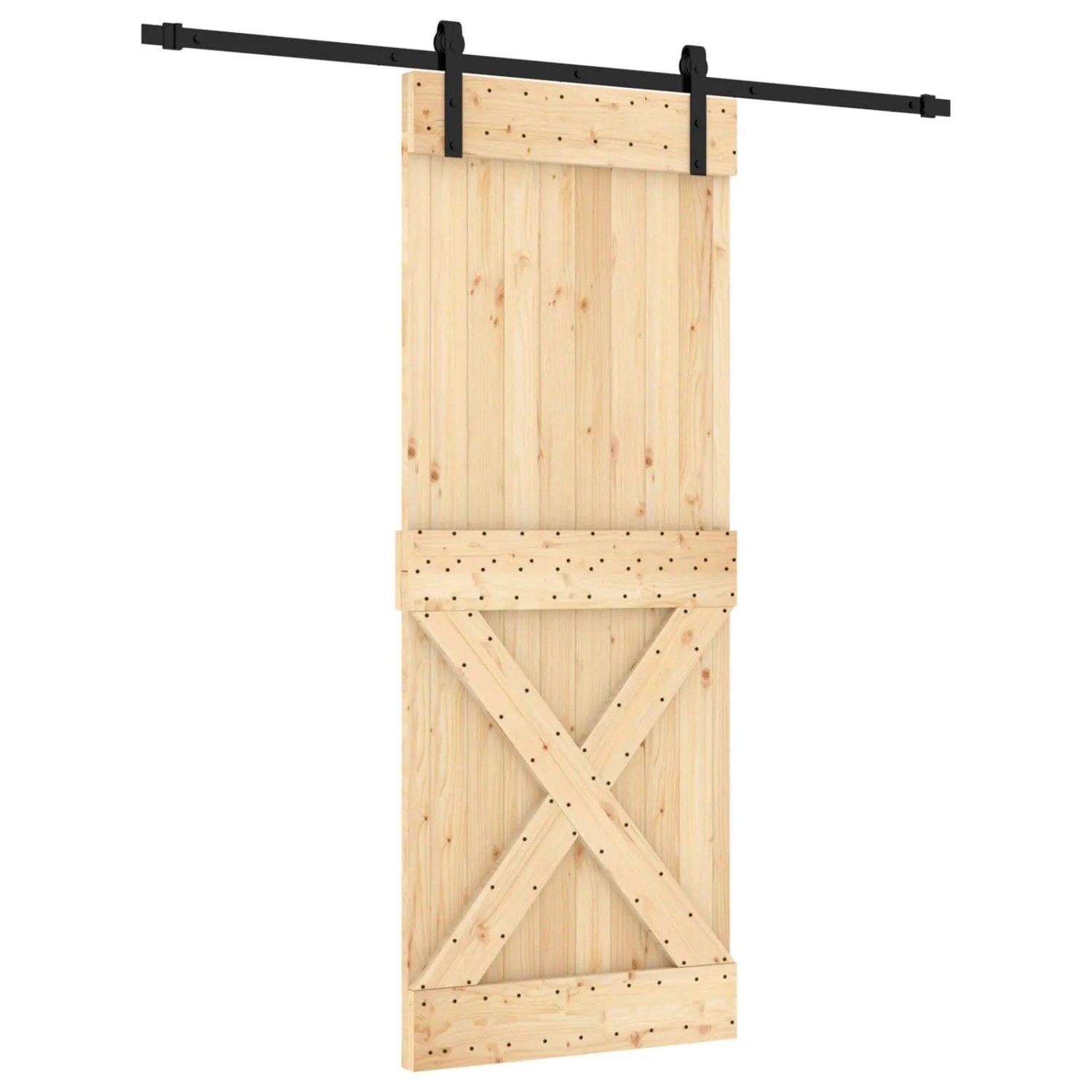 vidaXL Schiebetür Natur und Schwarz 80 x 210 cm Massivkiefer 3444924