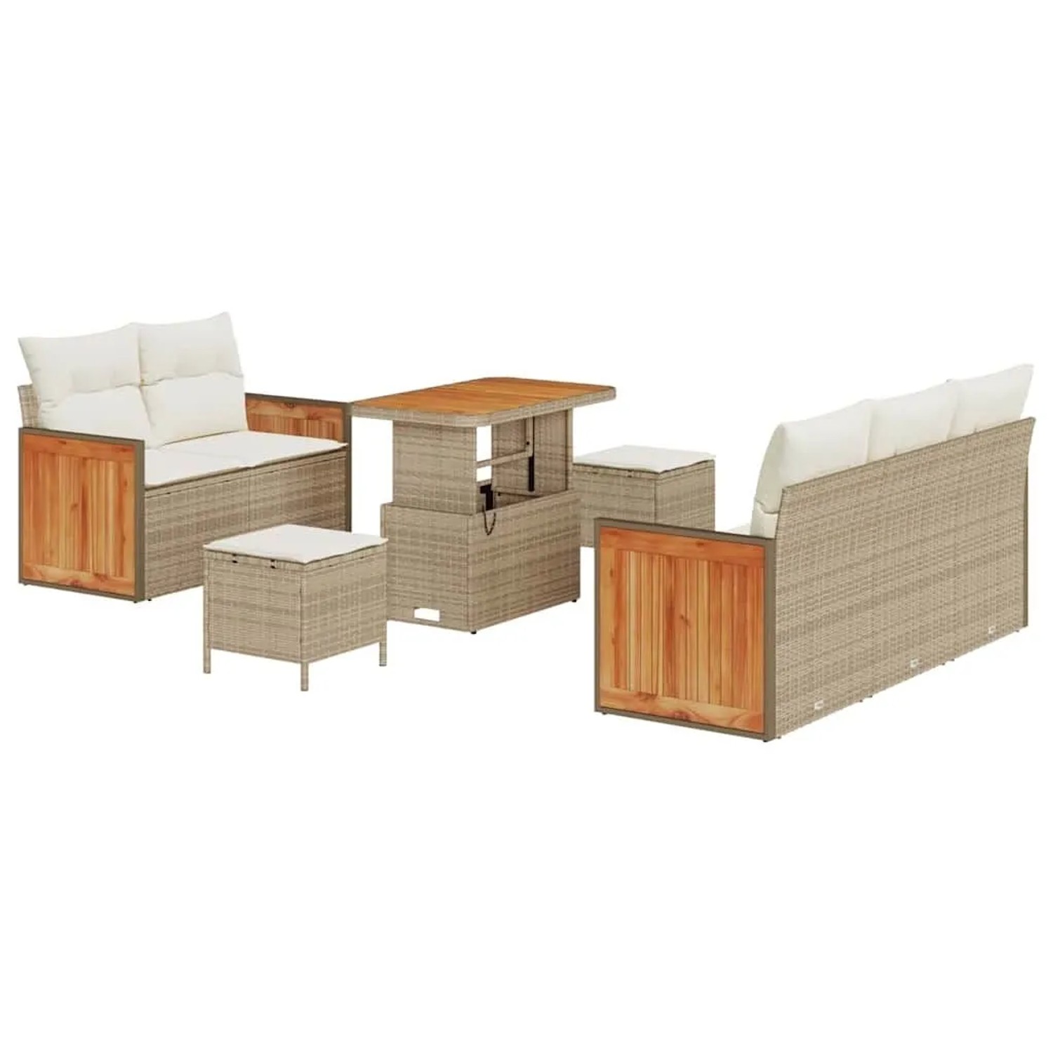 vidaXL Gartensofa-Set mit Kissen 10 Stk Beige und Creme Poly-Rattan 3365201 günstig online kaufen