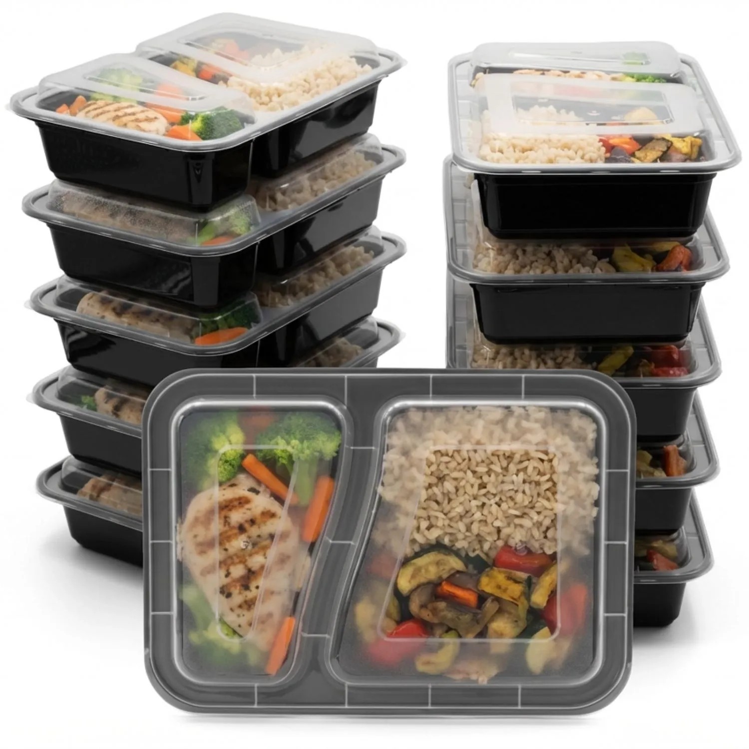 BigDean 10 Stück Wiederverwendbare Meal Prep Boxen Mit Deckel 2 Fächer Robuste Mealprepboxen Stapelbare Meal Prep Dosen & Essensbox Mikrowellen
