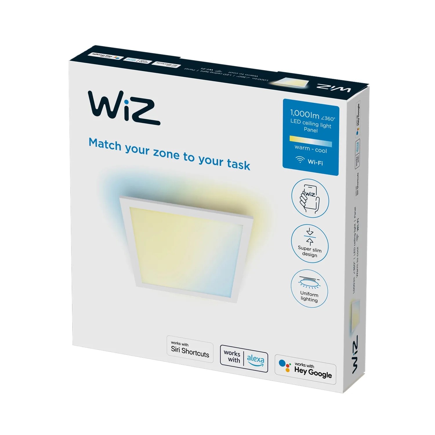 Verpackung des WiZ LED-Panel, quadratisch, tunable white, 1000 lm, 30x30 cm.