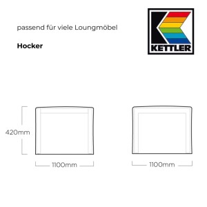 Kettler Abdeckhaube Royal: Technische Zeichnung für Hocker/Gartensessel, Maße 110x42cm. Schutzhülle.