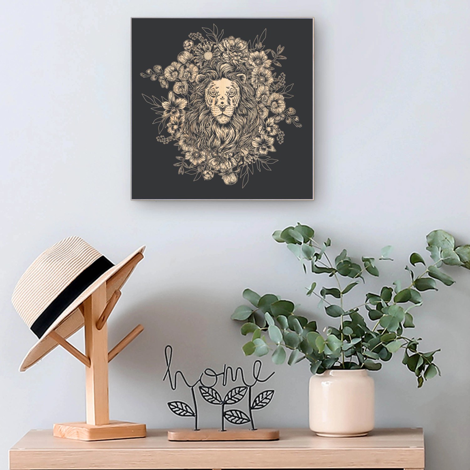 Banjado Schlüsselkasten mit Löwenblüten-Motiv, 30x30cm, für 50 Schlüssel. Holz-Schlüsselaufbewahrung für die Wand.