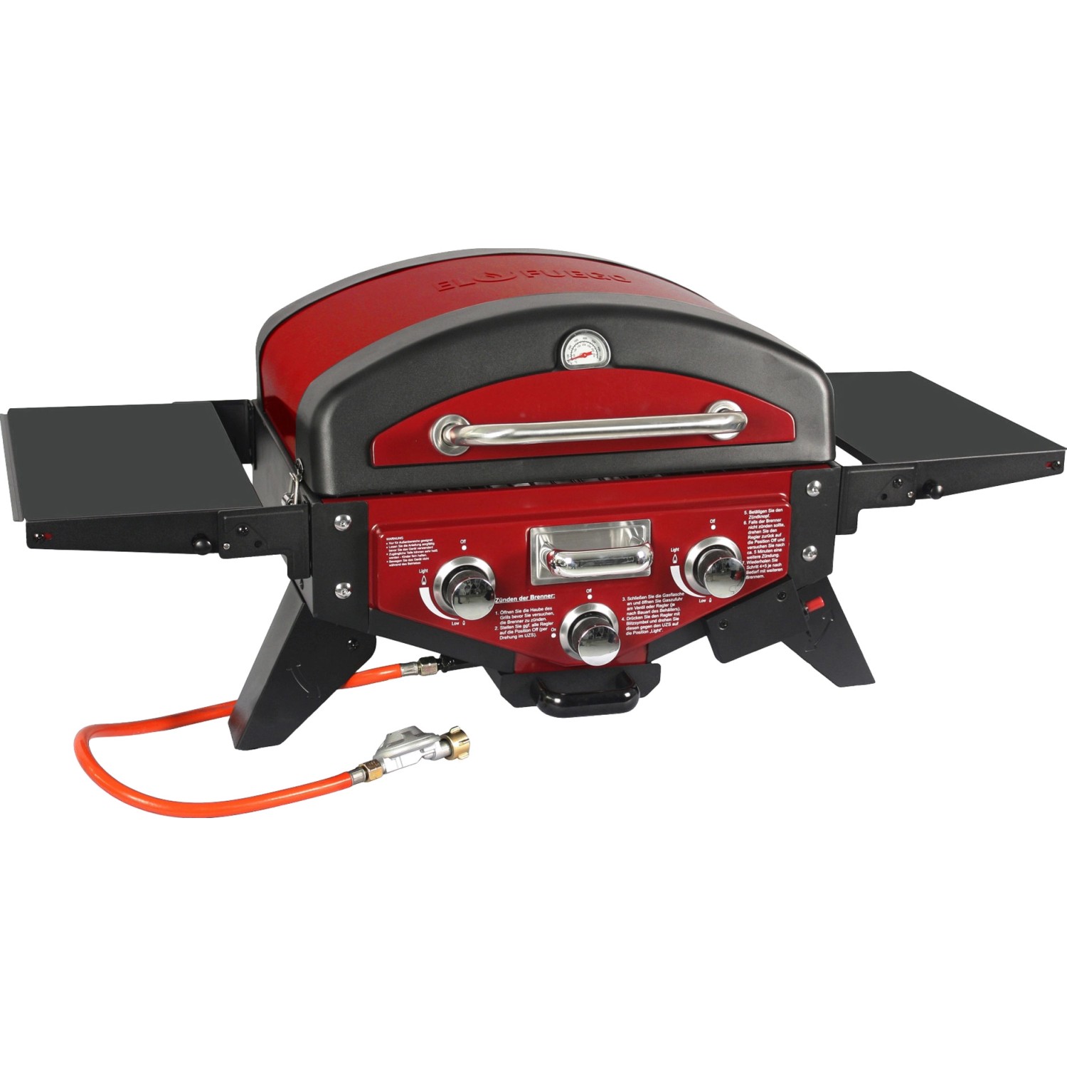 El Fuego Tischgasgrill Smoker Medison 2 Brenner Rot