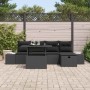 Schwarze 6-tlg. vidaXL Garten-Sofagarnitur aus Poly Rattan mit Kissen und Stauraum.