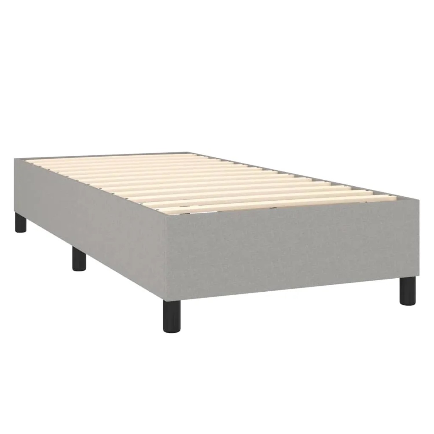 Hellgraues vidaXL Boxspringbett 100x200 cm mit Lattenrost und schwarzen Füßen.