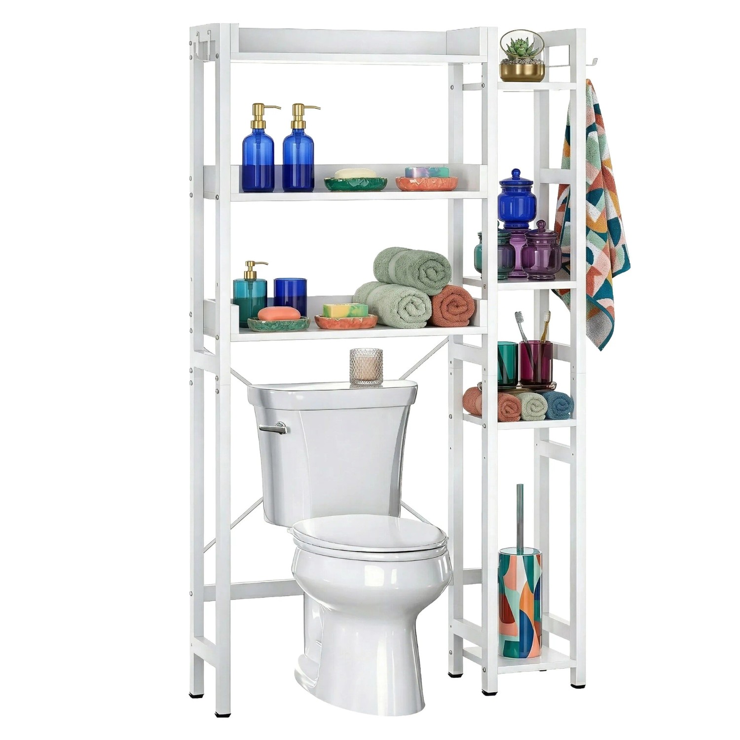 Relaxdays Toilettenregal Metall Weiß 3 Ebenen mit Seitenablage 161 x 80 x 24 cm