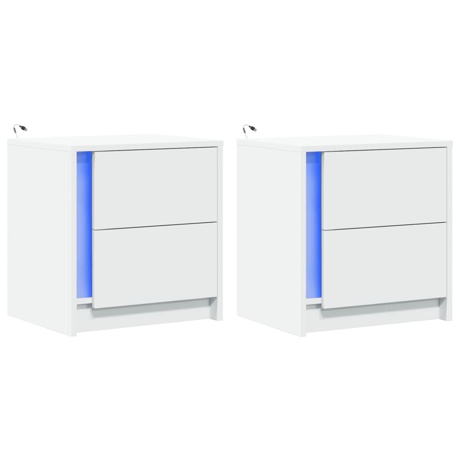 vidaXL Nachttische mit LED-Leuchten 2 Stk, Weiß Holzwerkstoff 852048 günstig online kaufen