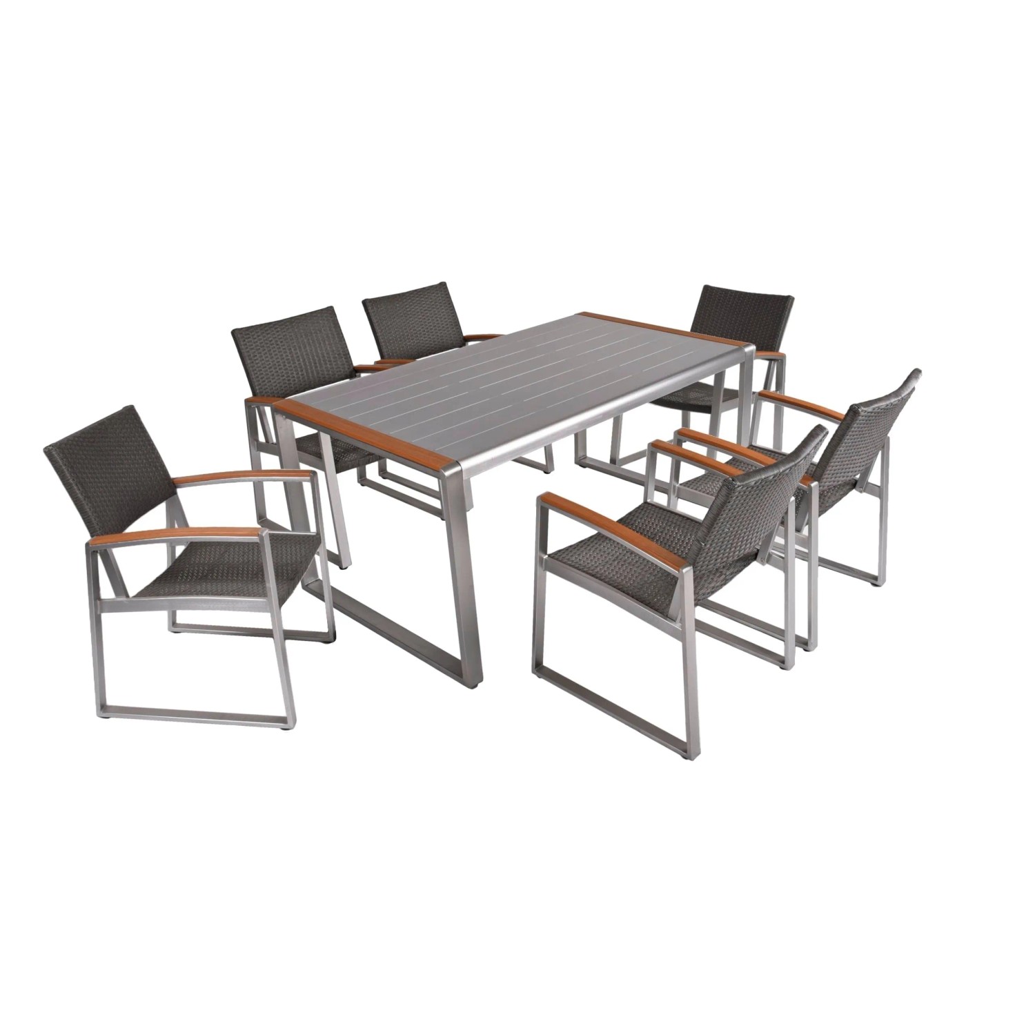 DELUKE Garten-Sitzgruppe ANDY 7-tlg. Kunststoffgeflecht Hellbraun Gartenmöbel-Set Gartengarnitur Garten-Essgruppe Stühle...