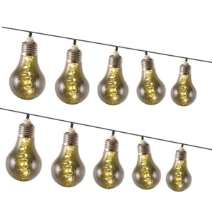 Marelida LED Solar Lichterkette, 10 rauchgraue Retro-Glühbirnen mit Drahtlicht, warmweiß für Garten & Balkon.