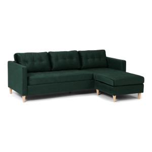 Grünes Velour Sofa ebuy24 Marino mit Chaiselongue, wahlweise rechts oder links gewendet.