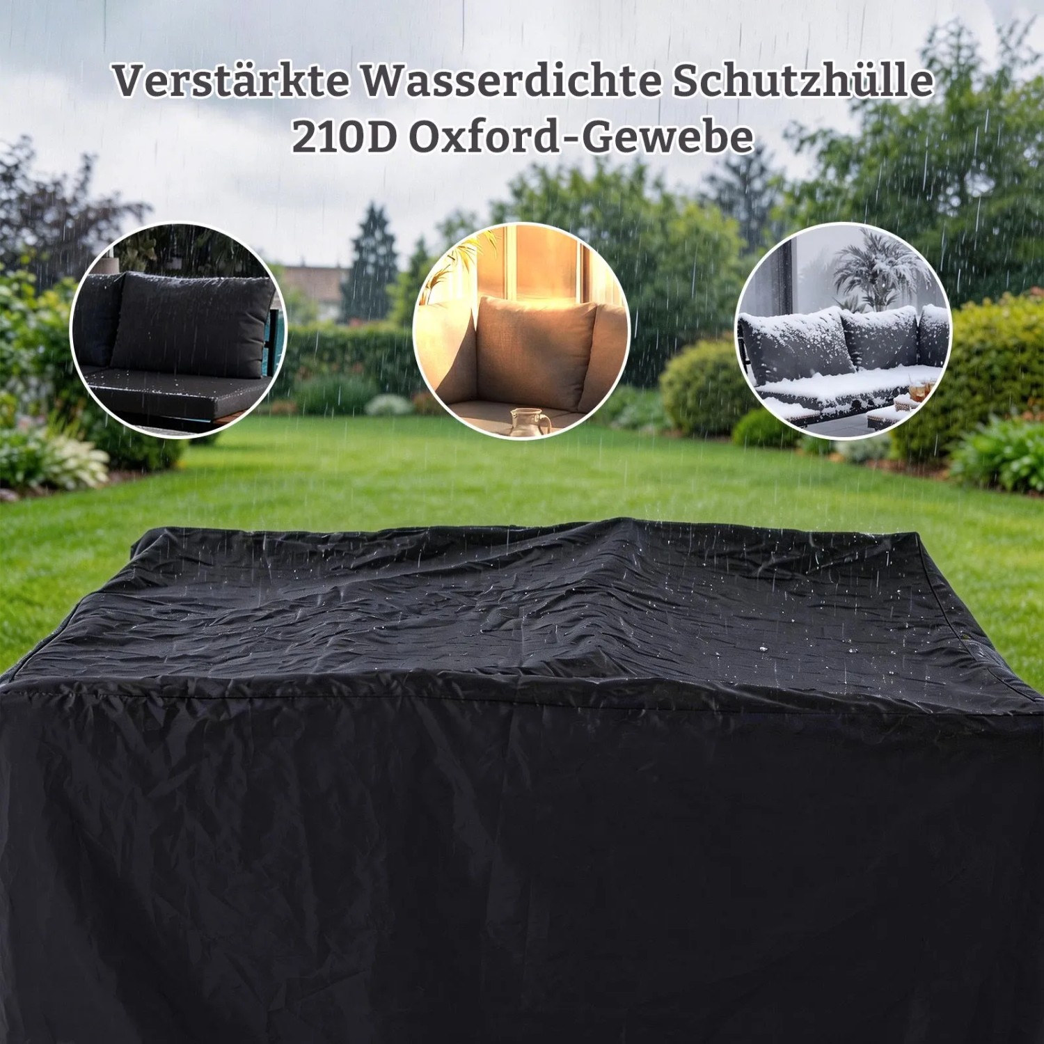 HOMAVO Gartenlounge-Set mit wasserfester Abdeckung bei Regen.