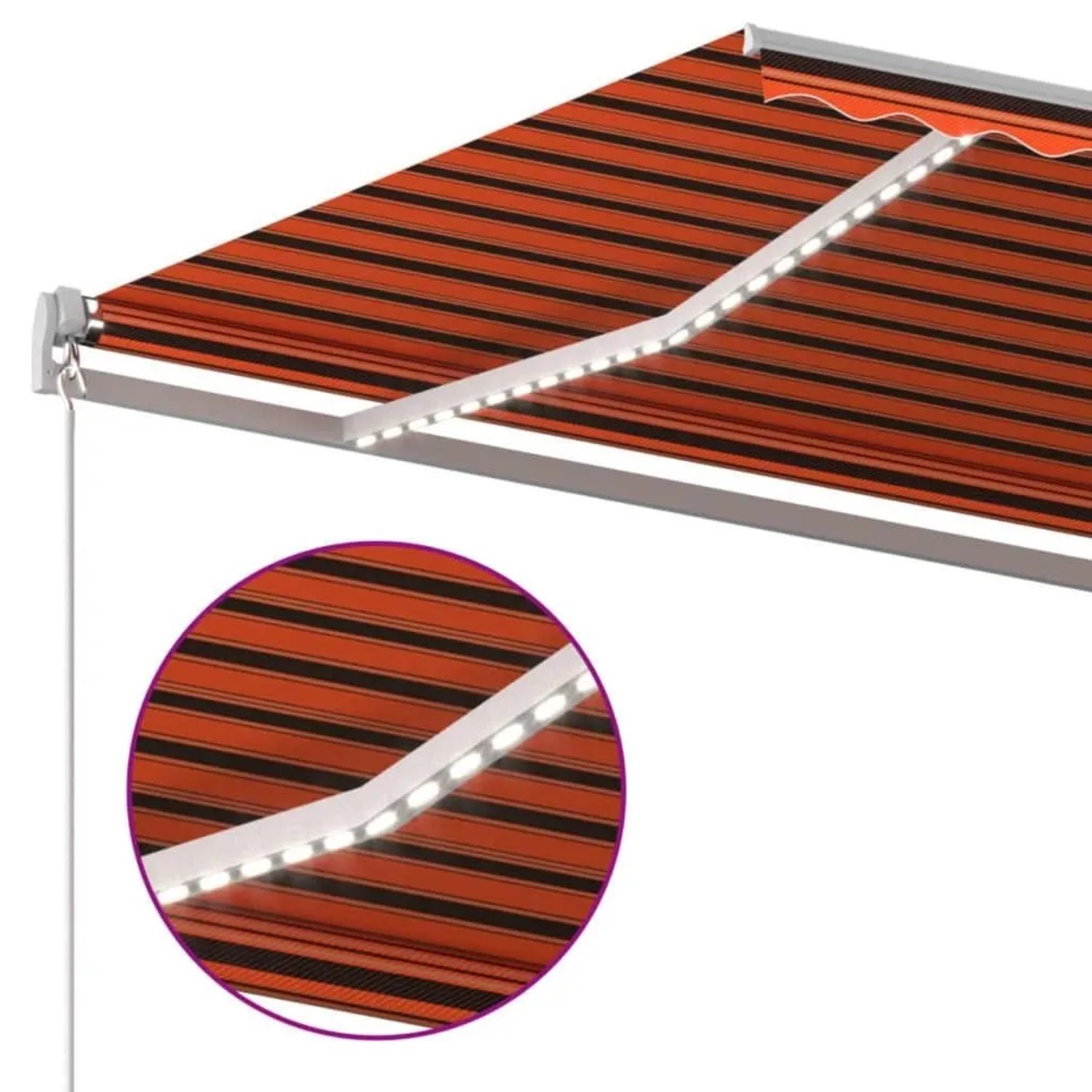 vidaXL Markise, orange-braun gestreift, mit LED-Beleuchtung. Ideal für Terrasse & Garten.