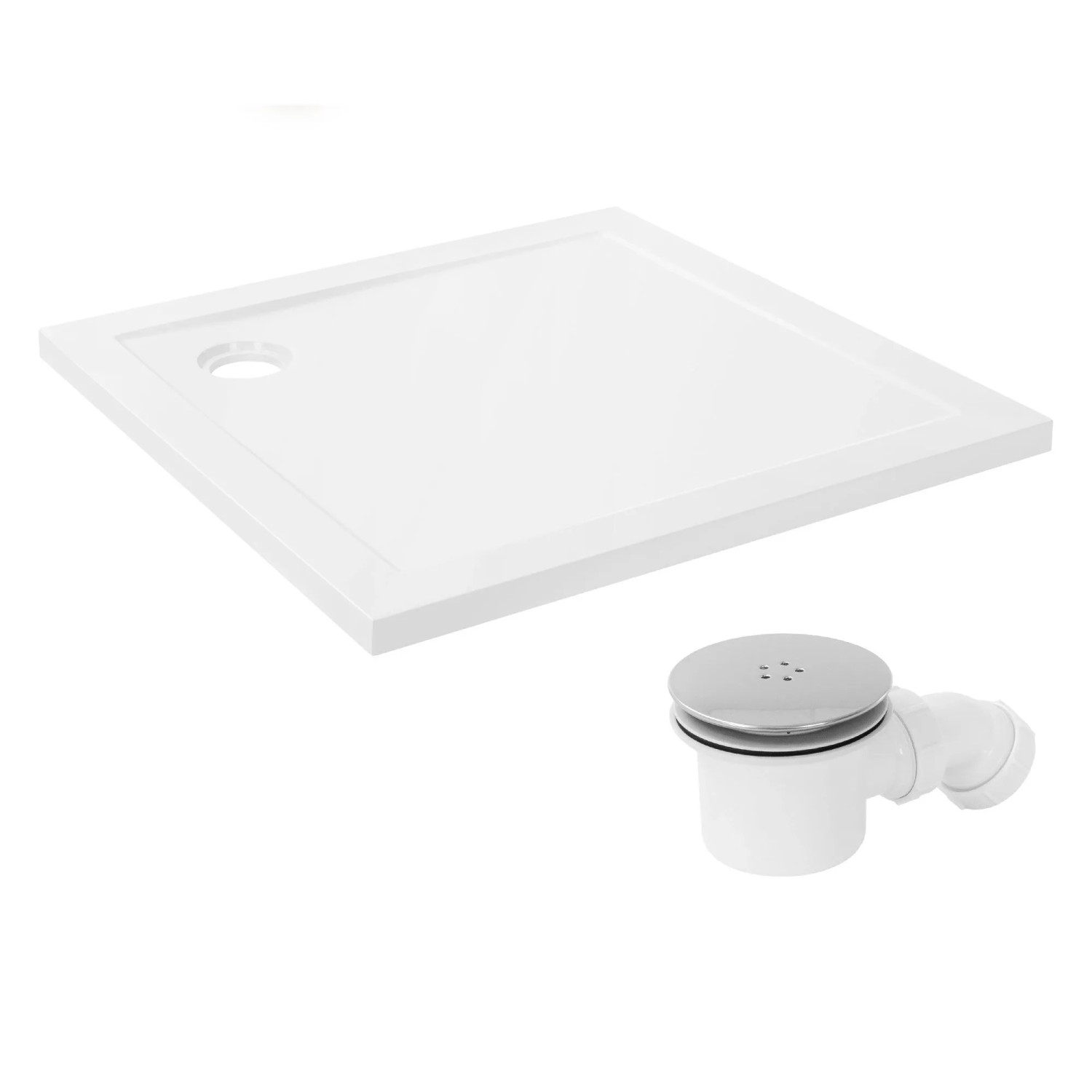 LuxeBath Duschwanne 90x90 cm mit Ablaufgarnitur Eckig Weiß Duschtasse Komplett Set mit Siphon