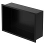 Schwarze LuxeBath Wandnische aus Edelstahl, 20x30x10 cm, mit Rahmen für Duschzubehör.
