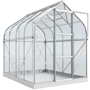 Vitavia Gewächshaus Orion 5000 aus Aluminium, 5 m², mit geöffneter Tür. Ideal für Pflanzen und Gemüse.
