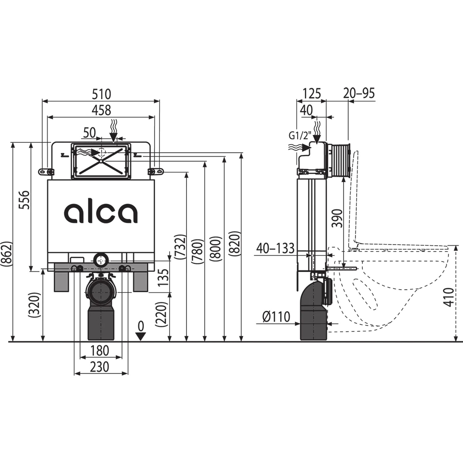 Alcadrain AM100/850 Alcamodul Vorwandinstallationssystem für Einmauerung_2