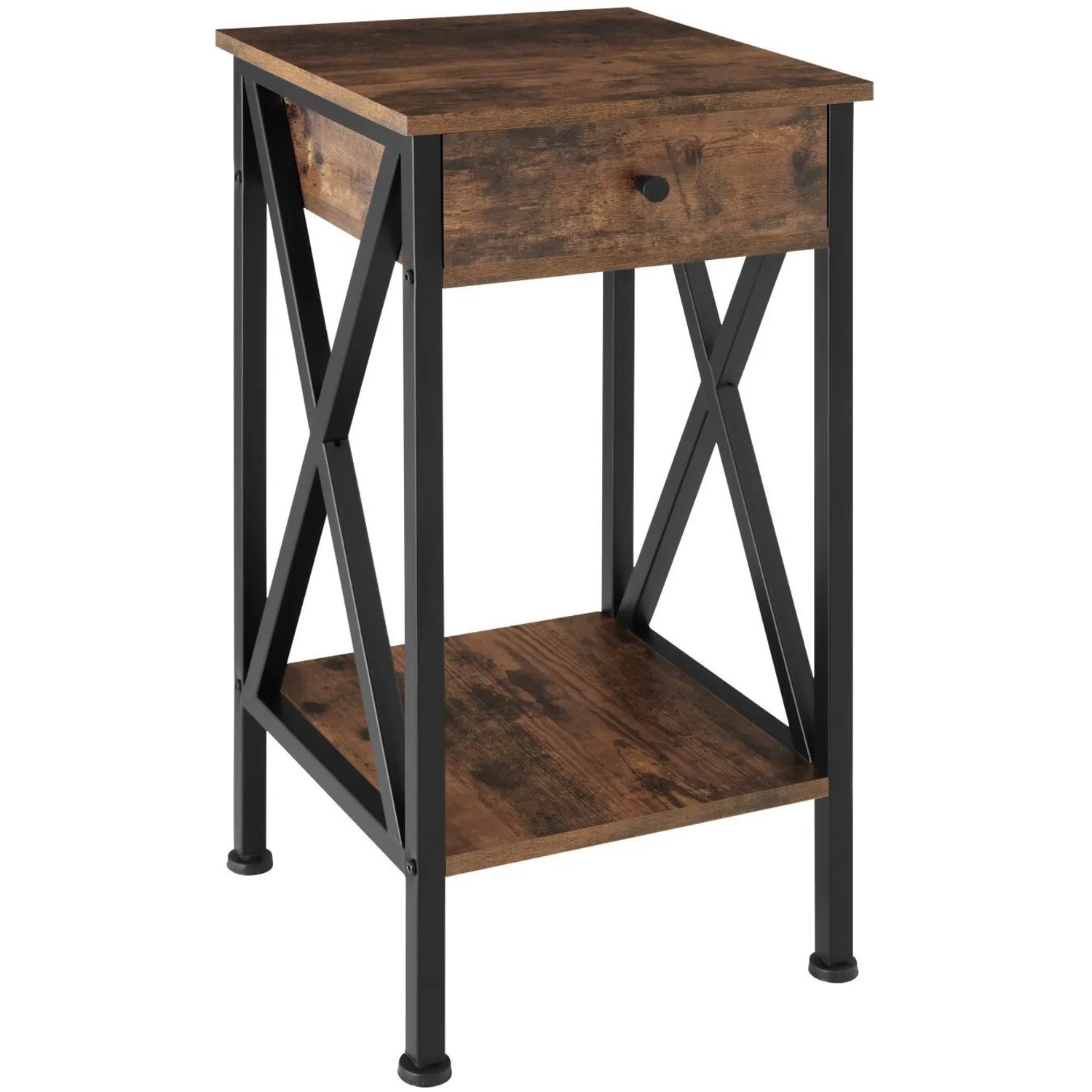Tectake Beistelltisch Dayton Industrial Style Holz und Stahl  35 x 35 x 70 50 cm Industrial Holz Dunkel  Rustikal