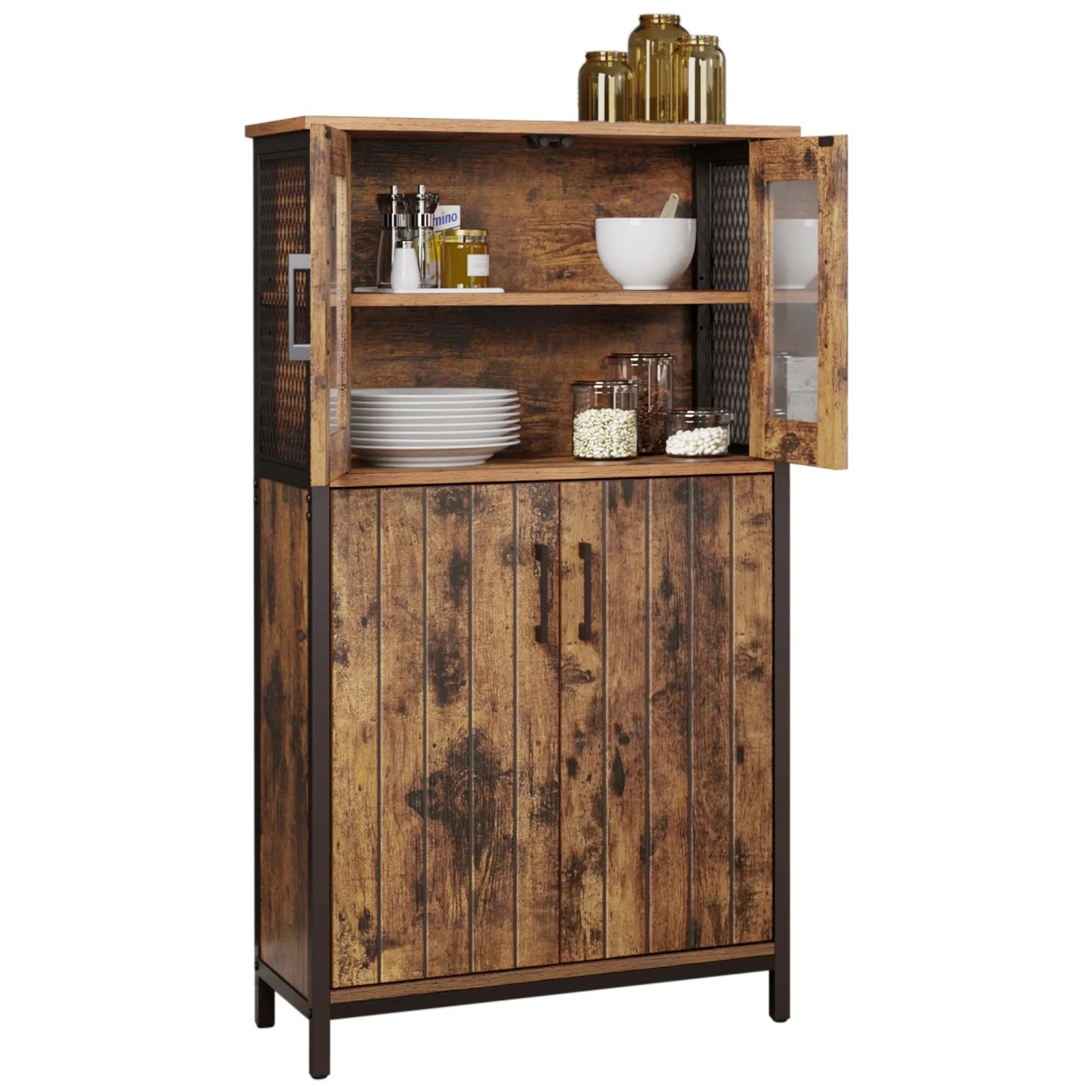 Songmics Sideboard Daxton mit Glastüren Braun-Schwarz günstig online kaufen