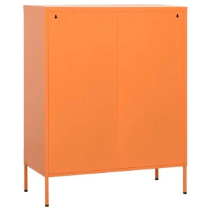 Orangefarbener Büroschrank vidaXL aus Stahl, 80x35x101,5 cm, mit zwei Türen und Füßen.