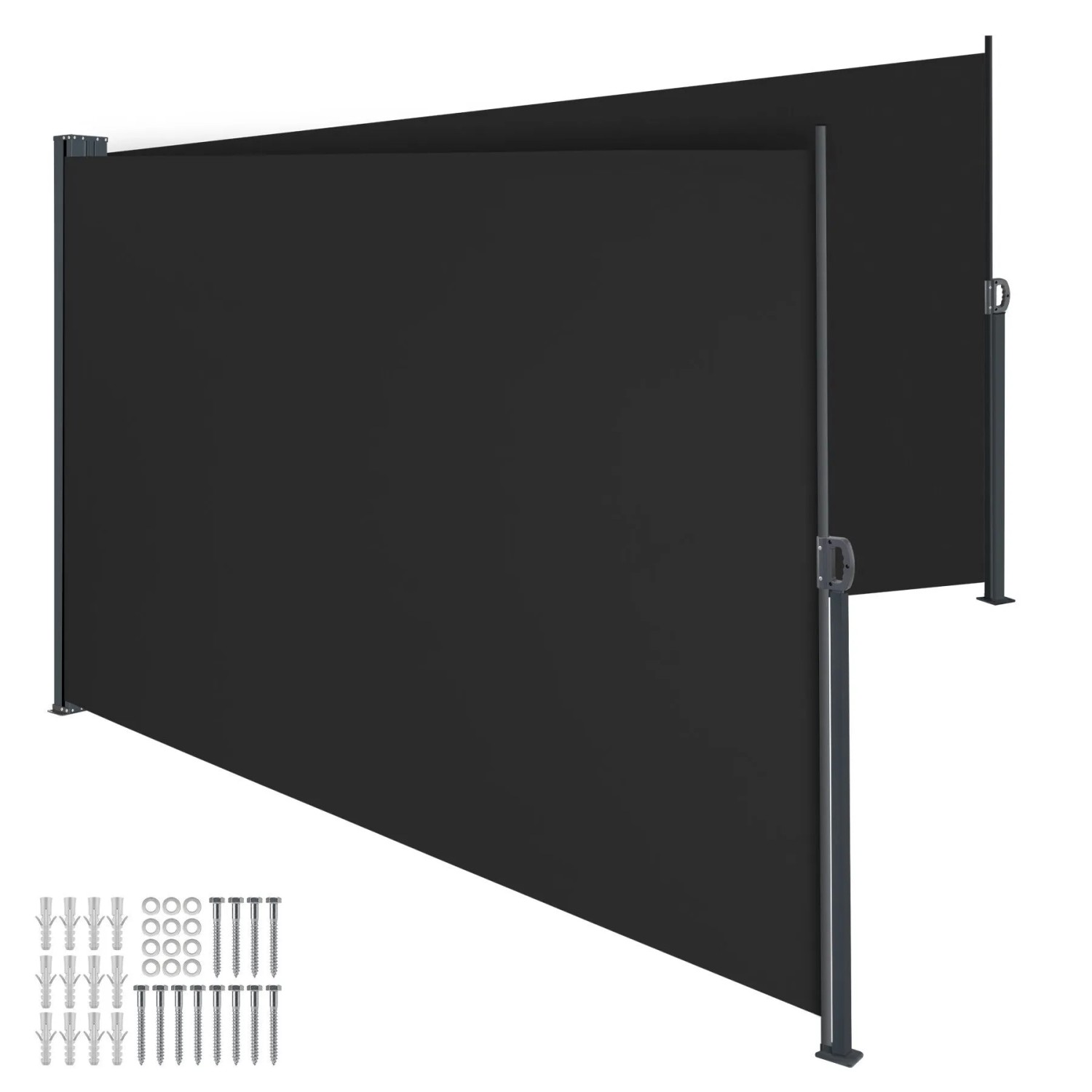 Tectake Doppel Seitenmarkise  200 x 600 cm Wetterfest  Blickdicht 200 x 600 cm 600 x 9 x 200 cm Schwarz