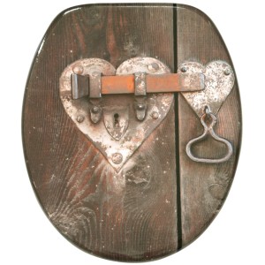 Sanilo WC-Sitz aus Holz mit Herz-Türschloss und Absenkautomatik.