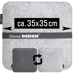 DuneDesign Filz-Sitzkissen 35x35 cm, wendbar hell-/dunkelgrau. Weiches Stuhlpolster für Garten & Haus.