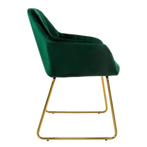 ML-Design Esszimmerstuhl im 4er-Set, grünem Samtbezug und goldenem Metallgestell.
