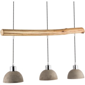 Globo Pendelleuchte JEBEL mit drei Betonschirme und Holzaufhängung, Nickel matt.