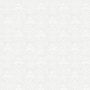 Weiße, überstreichbare Vliestapete mit Barock Ornament Muster für Wohn- und Schlafzimmer.