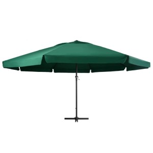 Grüner, quadratischer furnicato Sonnenschirm mit Aluminium-Mast, 600 cm breit.