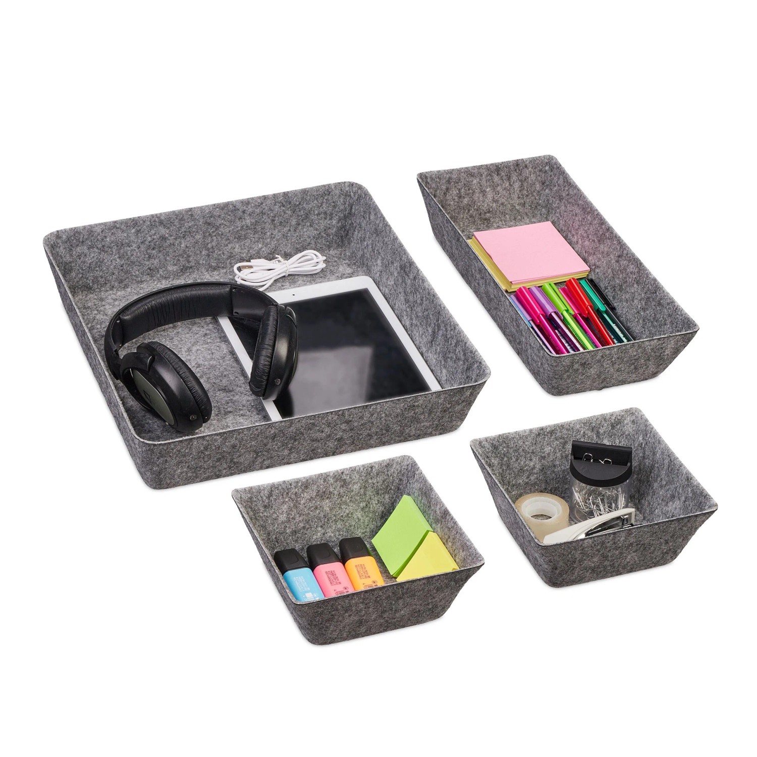 Relaxdays Schubladen Organizer Filz Grau 4-teilig 33,5 cm x 33,5 cm x 7,5 cm