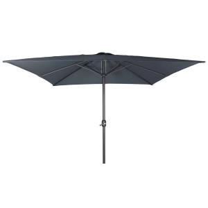 Quadratischer Lex Alu Sonnenschirm 2,5x2,5 m in Steingrau. Kurbelschirm für Garten & Balkon mit Aluminiumgestänge.