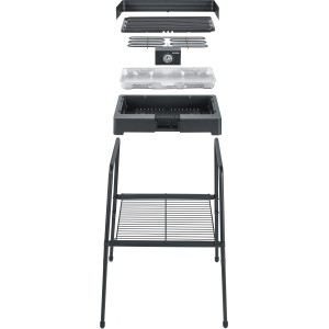 Severin Standgrill PG 8568, zerlegt. Elektrogrill mit Gussplatte und Standuntergestell.