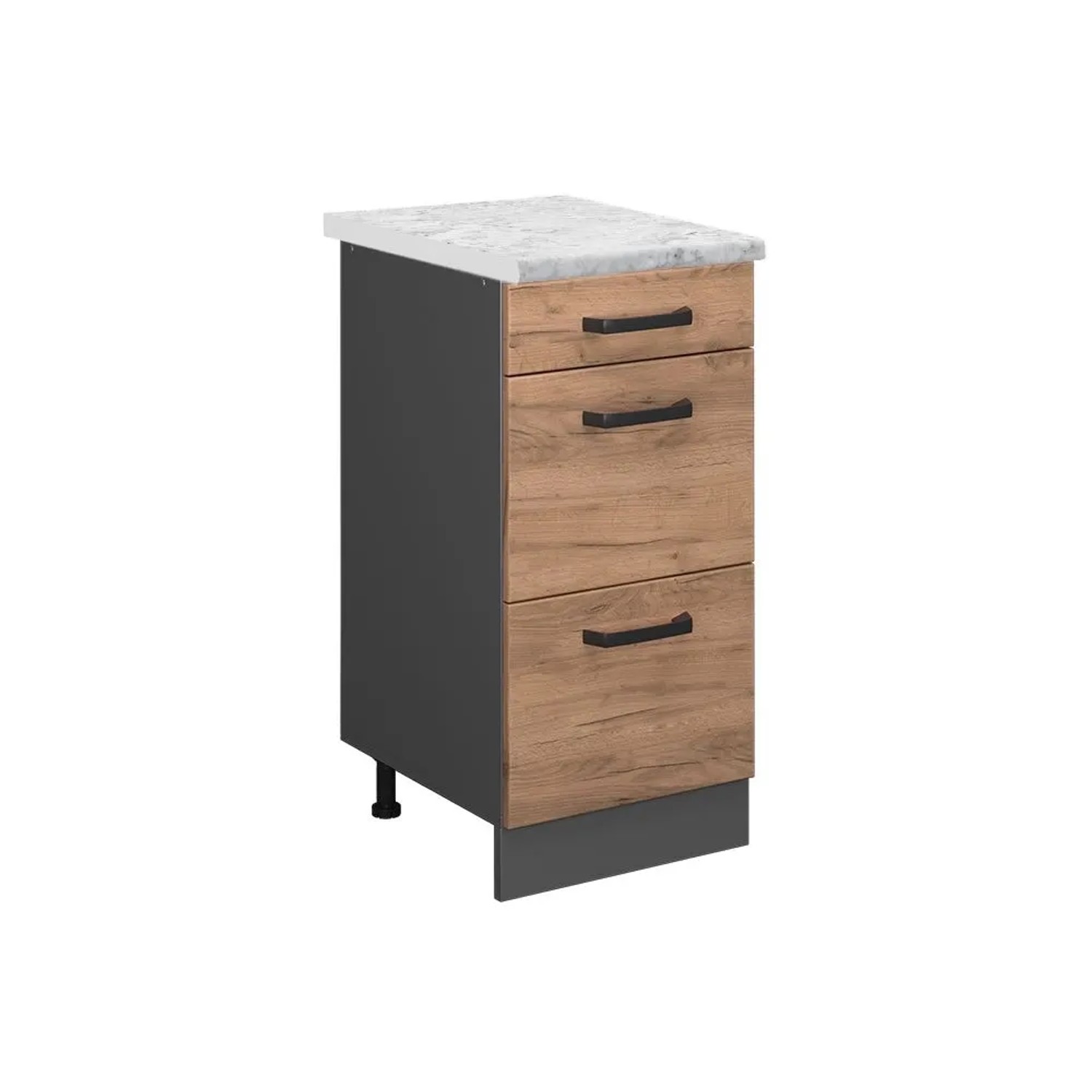 Vicco Schubladenschrank R-Line Schubladenschrank für die Küche Goldkraft Eiche 40 cm AP Marmor mit Anthrazit Korpus Opt 2