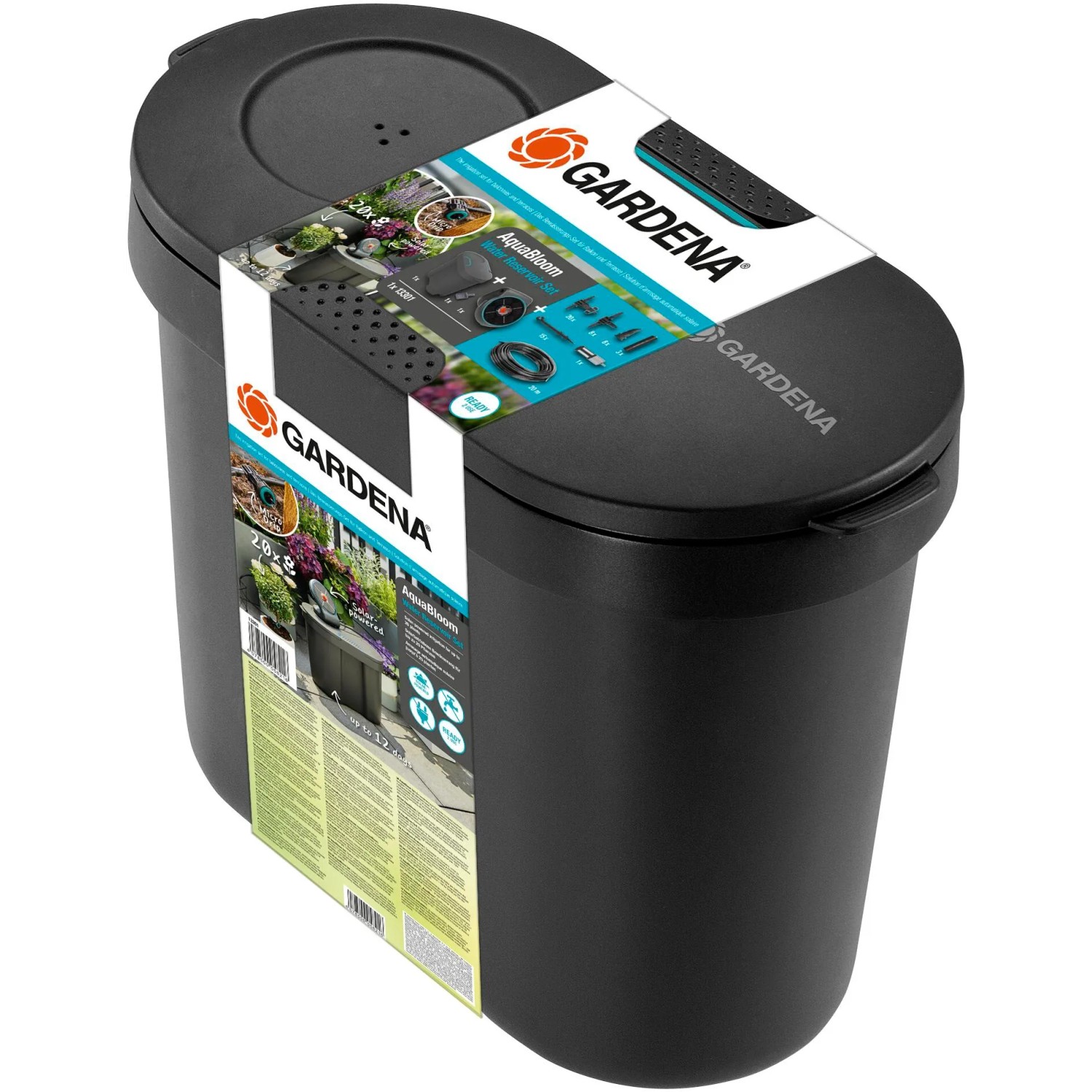 Gardena AquaBloom Set inkl. Wasserbehälter, Micro-Drip-System zur Bewässerung von bis zu 20 Pflanzen.