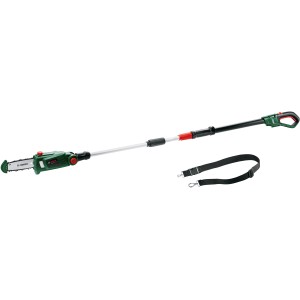 Bosch UniversalChainPole 18 Akku-Hochentaster (Solo) mit Teleskopstiel und Tragegurt.