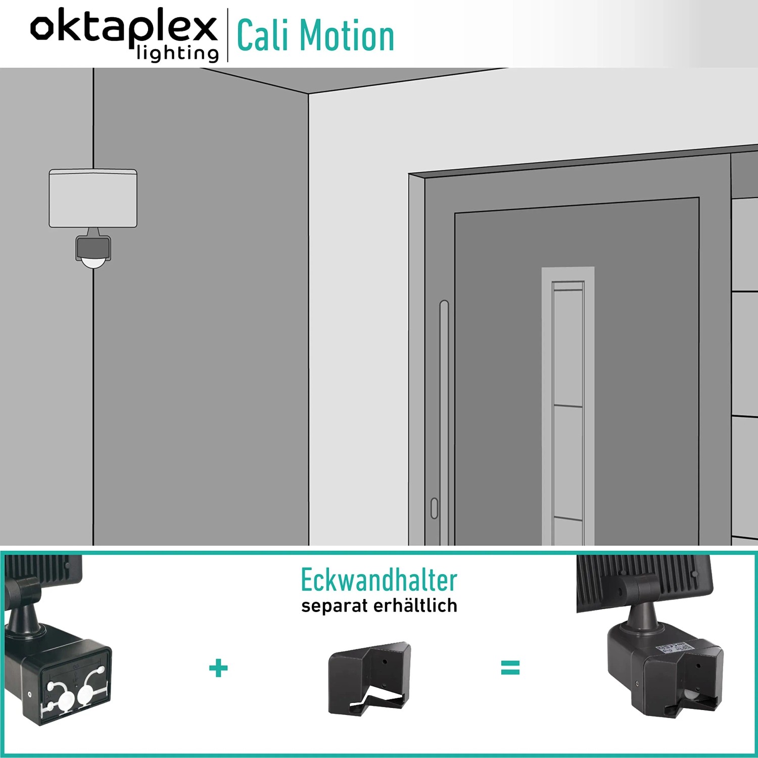 Oktaplex Eckwandhalter Anthrazit für Cali Außenwandleuchten, Eckmontage.