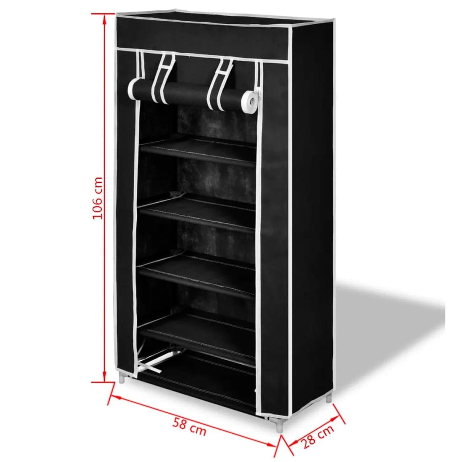Schwarzer vidaXL Schuhschrank mit 5 Ablagen, 58x28x106 cm, ideal zur Schuhaufbewahrung.