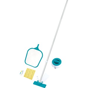 Bestway Flowclear Poolreinigungs-Set mit Kescher, Bürste und Skimmer-Aufsatz.