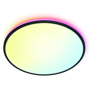 Schwarze WiZ LED-Deckenleuchte Rune mit Farbwechsel und 2100 Lumen. Smarte Lampe für individuelles Licht.