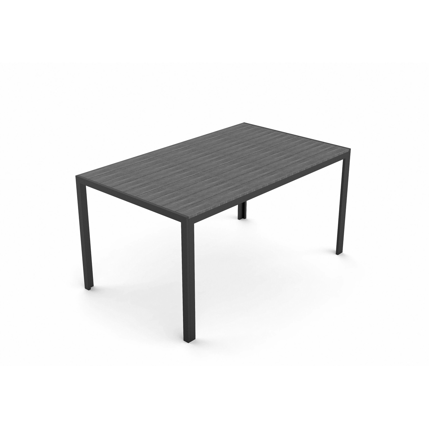 Schwarzer ebuy24 Cirl Gartentisch (150 cm) mit grauer Tischplatte.