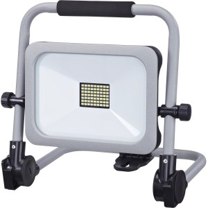 LED-Arbeitsleuchte Bright 30W Akku, silber-anthrazit, mit klappbarem Standfuß.