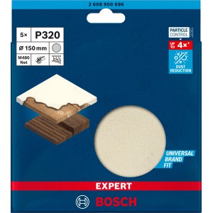 Bosch Expert M480 Netzschleifblätter, Ø 150mm, K320, 5 Stück, für Exzenterschleifer.