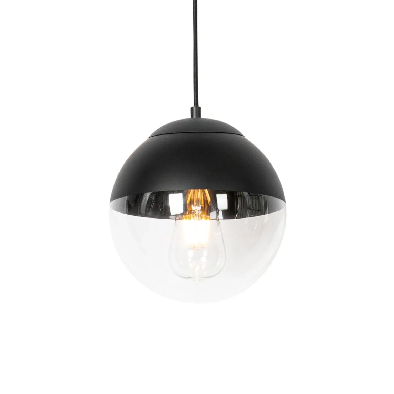 QAZQA Retro Hängelampe Schwarz mit Klarem Glas 20 cm Eclipse