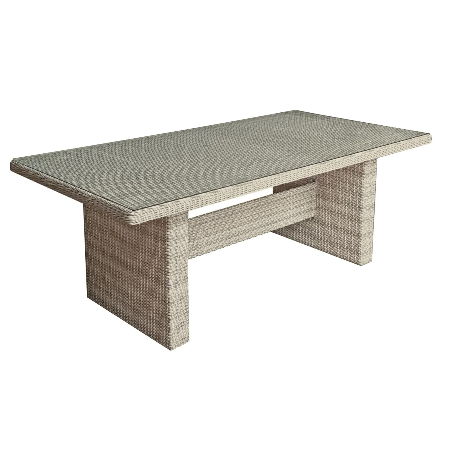 DELUKE Gartentisch DELHI Kunststoff Sesamgrau 200x100x75cm Terrassentisch Wetterfest Outdoor Glastisch