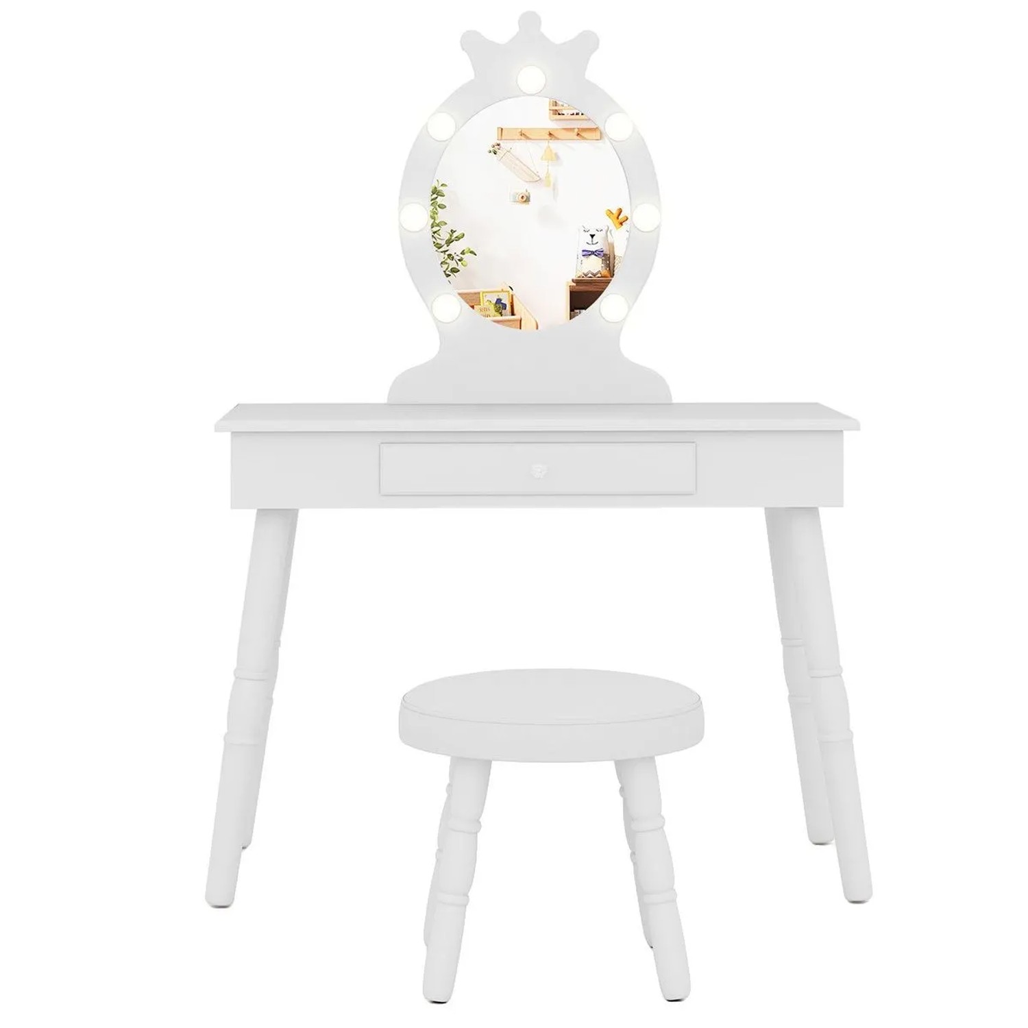 Costway Kinder Schminktisch mit Led & Spiegel für 3-7 Jahre Weiß